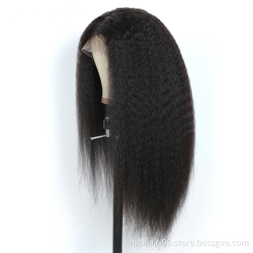 Wholesale Cheap Indian Human Hair 100% Unprocessed Cuticle Aligned Virgin Indian Wig Yaki Straight Lace Closure Wig Human Hair